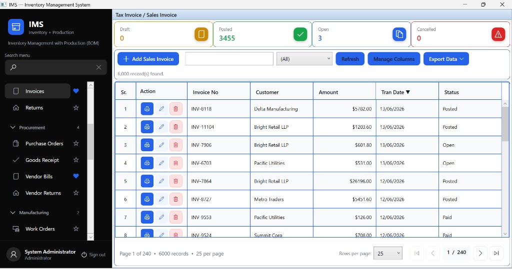 Invoice list