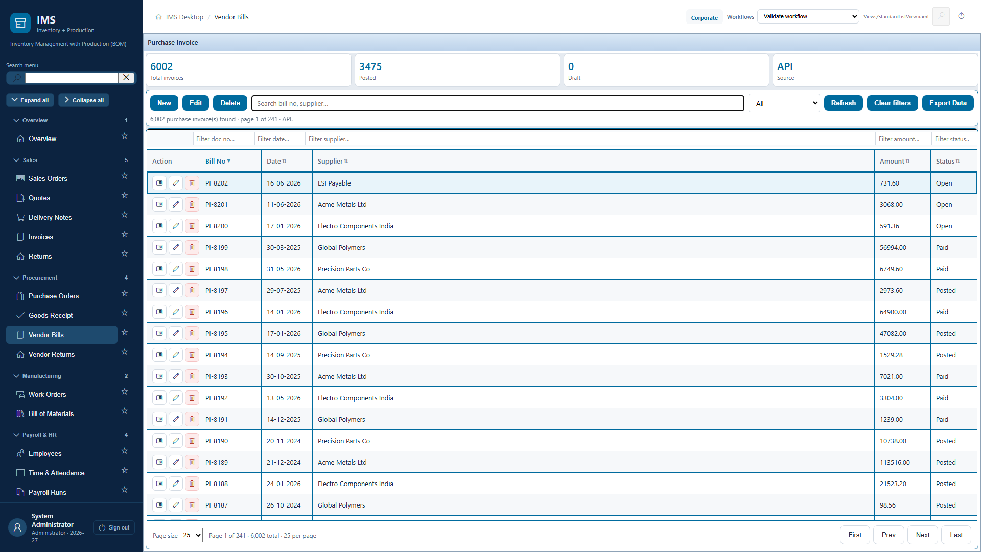 Invoice list